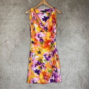 Lauren Ralph Lauren Dress Womens 6P Floral Sleeveless Ruched Stretch- 3592